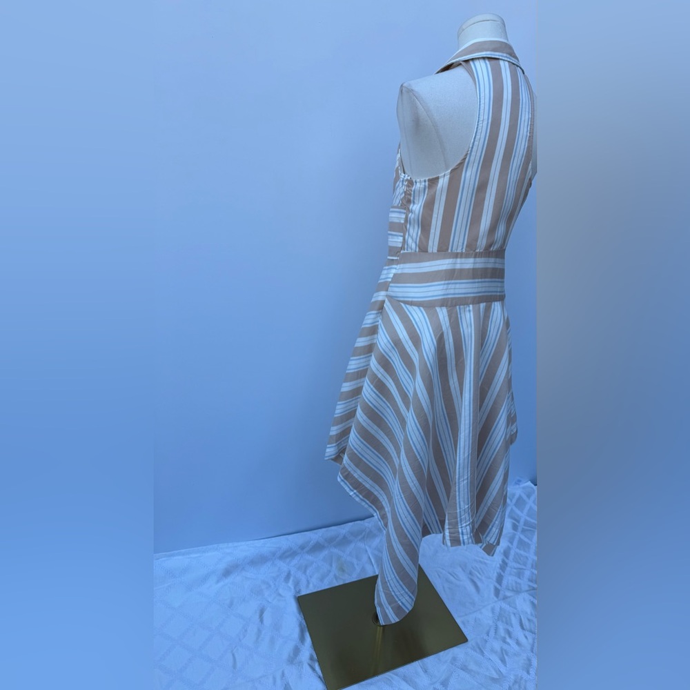 Anthropologie Maeve Asymmetrical  Wrap Shirt Dress Neutral Striped Collar SZ 6P - Picture 8 of 15